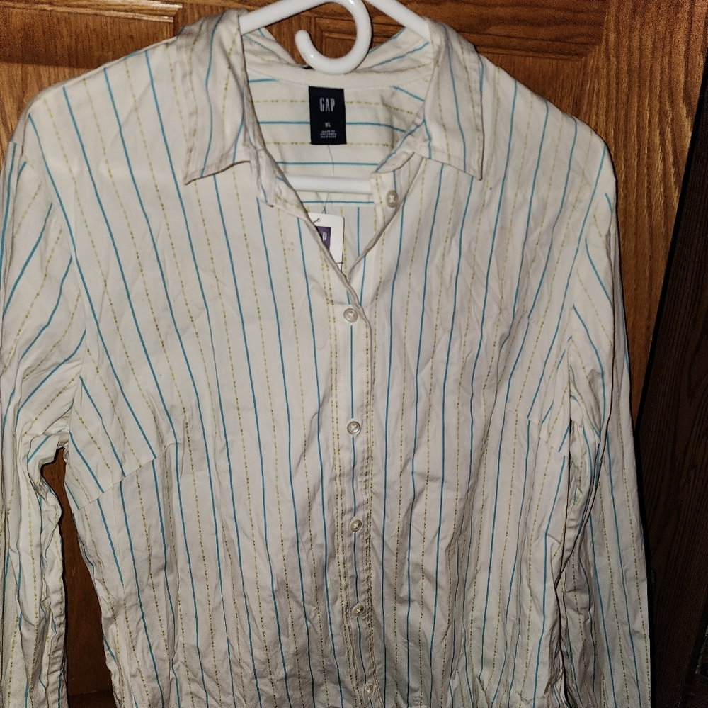 New Gap Stripe 2005 Button Down Collared Shirt Light